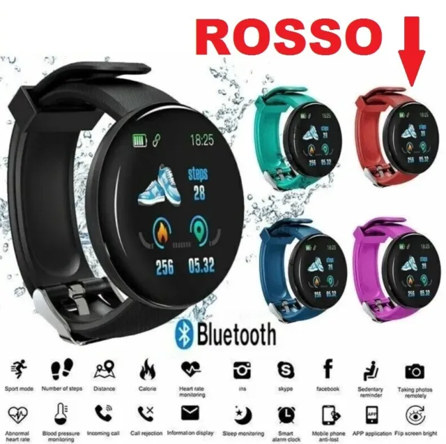 Orologio ROSSO SMARTWATCH bracelet 2023 Uomo/Donna per Android IOS Sport Salute