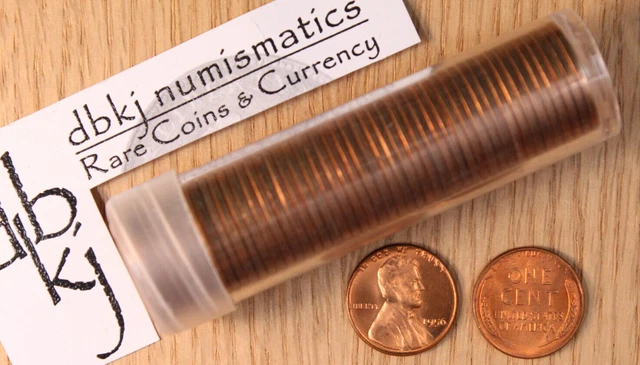 1956 (P) Lincoln Wheat Cent Penny Roll - 50 Red Uncirculated Coins - in a Tube