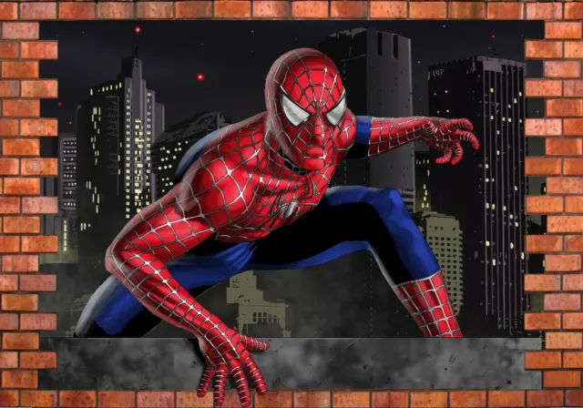 Spiderman Super Hero Avenger Marvel efecto 3D vista de pared póster arte de vinilo