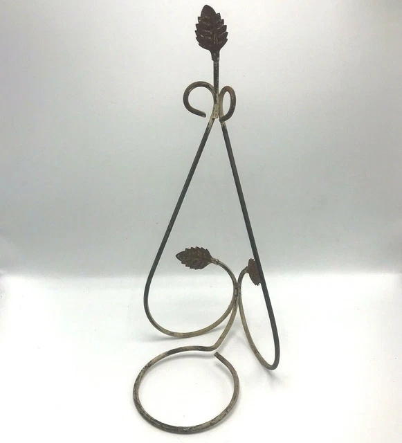 Vintage Plant Holder 15 inch Hanger Painted White Metal Chippy Rustic Retro