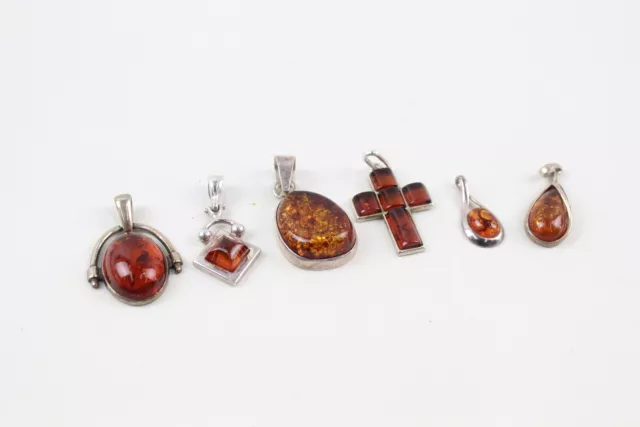 Sterling Silver Amber Pendants Baltic Modernist Minimalist Cross x 6 (14g)