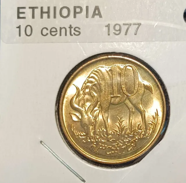 1977 Ethiopia Nickel-Brass 10 Santeem Coin Lion/Antelope BU
