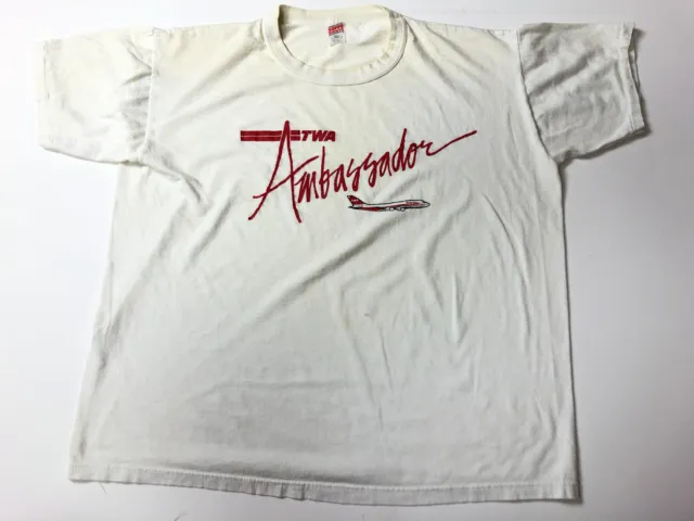 Vintage Men Size Xl Twa Trans World Airlines Ambassador T-Shirt Usa Made