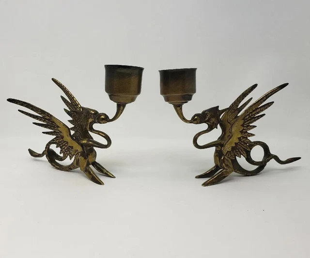 Solid Brass Phoenix Dragon Holder Griffin Candle stick Gryphon Antique Vintage Solid Brass Phoenix Dragon Holder Griffin Candle stick Gryphon Antique Vintage