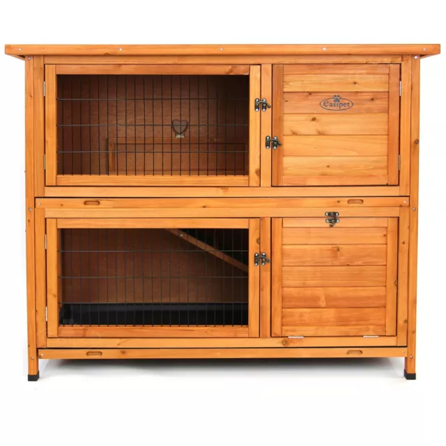 Wooden Bunny Rabbit Hutch Guinea Pig Ferret 4ft Two Tier Wood Pet House Shelter 2