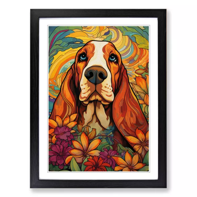 Basset Hound Nouveau Wall Art Print Framed Canvas Picture Poster Decor