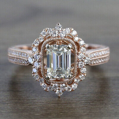 2.0Ct Emerald Cut Diamond 14k Rose Gold Finish Vintage Engagement Ring for Women
