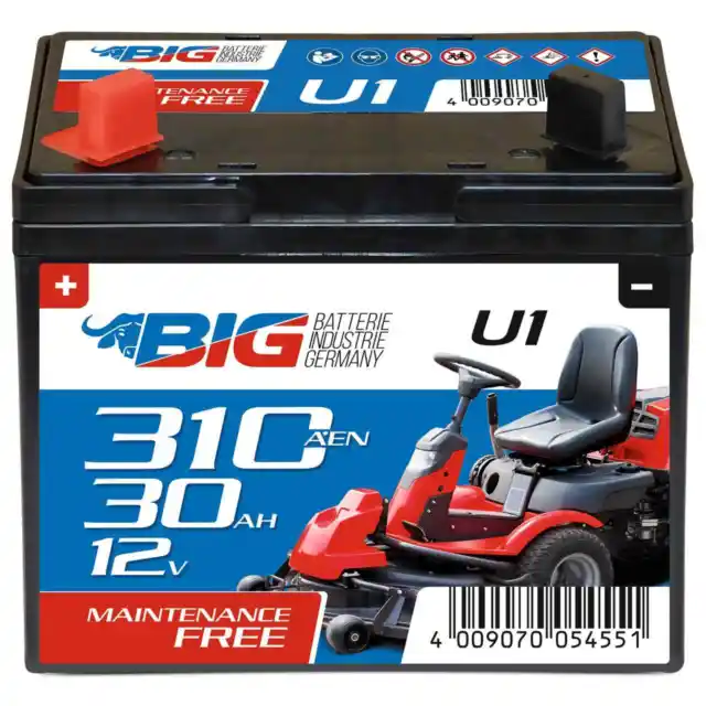 BIG U1 12V 30Ah 310A/EN Rasentraktor Rasenmäher Aufsitzmäher Batterie