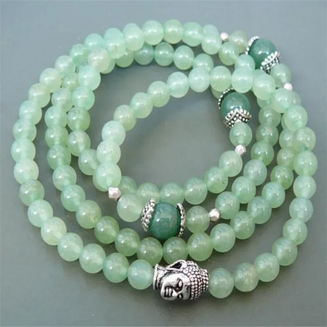 6mm Light green jade Gemstone 108 Beads Mala Bracelet Elegant Meditation Lucky