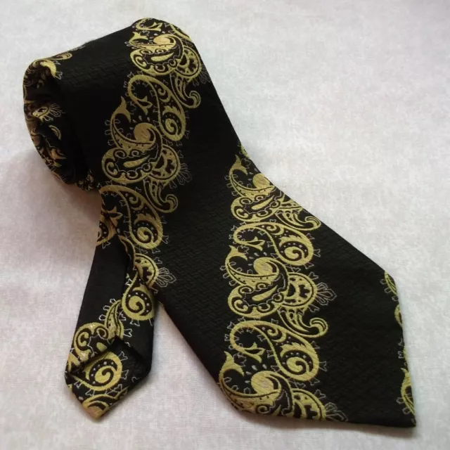 Tie Necktie Vintage Mod Psychedelic Retro  Mens 1960s 1970s Brown Yellow Paisley