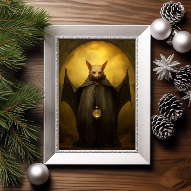 Bat Fine Art Print, Dressed Bat Wall Decor, Whimsical Bat Poster, Bat Gothic Art 3