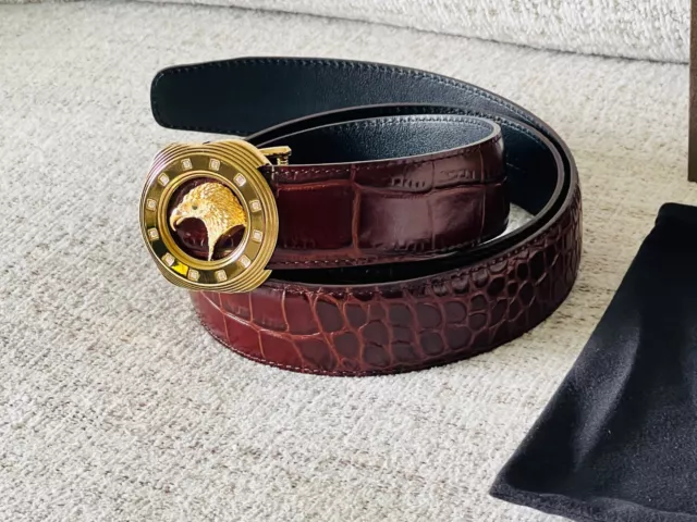 STEFANO RICCI Leather Belt accentuate the iconic eagle head buckle 110cm