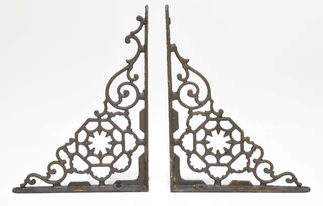 2 Matching Vintage Cast Metal Brackets Supports  12 3/4 X 9  Inch