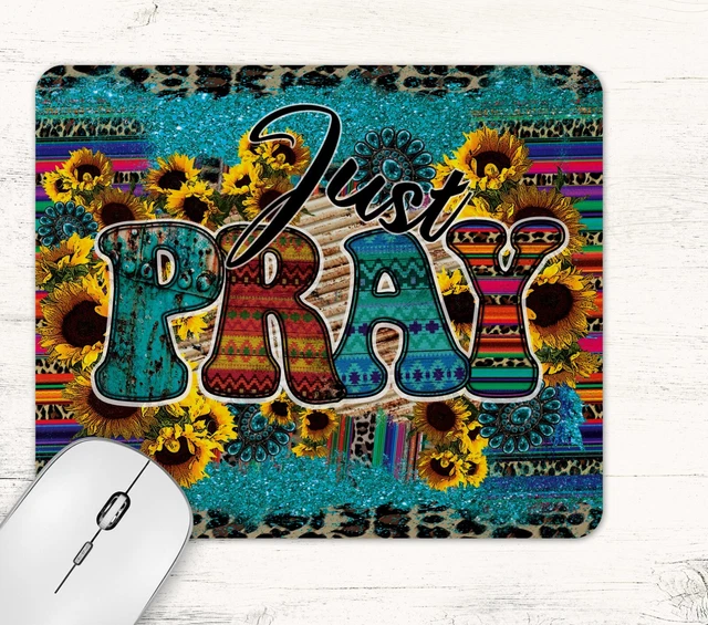 Just Pray Western Design Christian Faith Neoprene Mouse Pad Desk Mat Rectangle