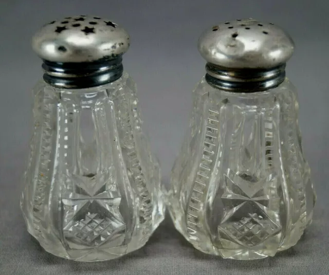 ABP American Brilliant Cut Crystal & Sterling Silver Salt & Pepper Shakers