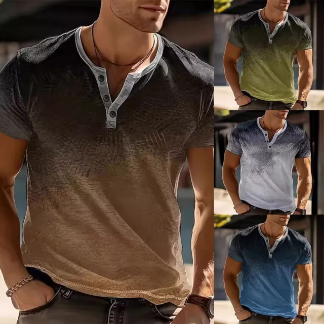 T-shirt à manches courtes élégant pour homme en col O avec bouton détail