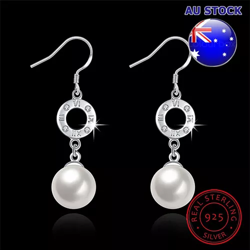 Wholesale 925 Sterling Silver CZ Shell Pearl Classic Drop Bridesmaid Earring