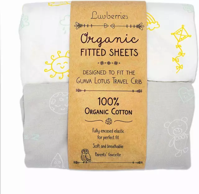 Guava Lotus Travel Crib Sheets Set of 2 - 100% Organic Cotton Crib Sheets Baby