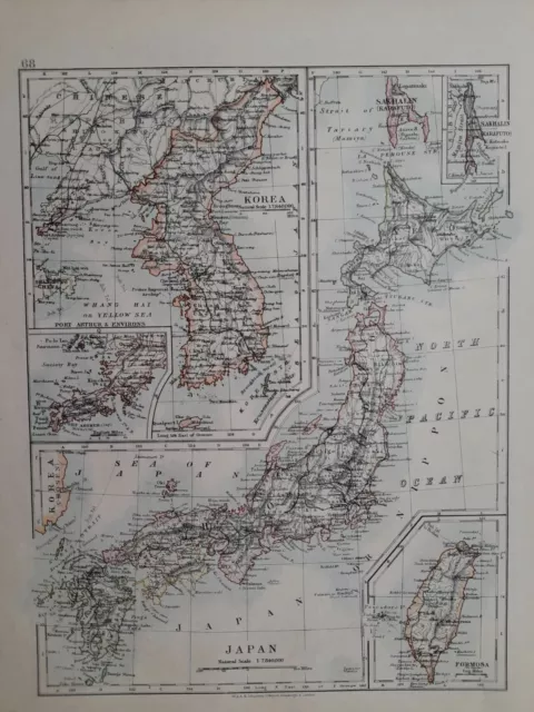 1913 Map - Japan Korea Formosa Port Arthur & Environs Shikoku