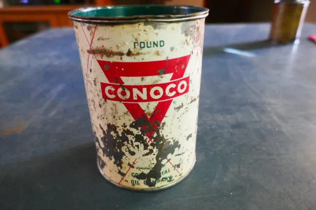 Vintage Empty 1 Pound Conoco Grease Oil Can Lot 24-7-CH