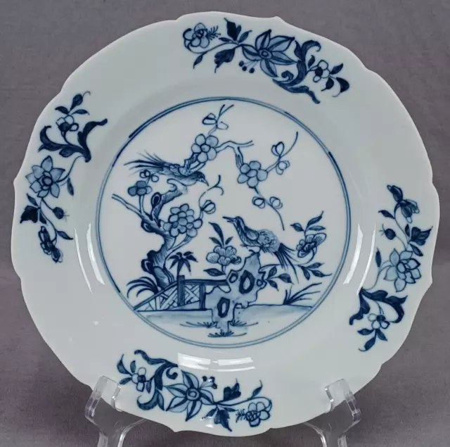 Chinese Export Hand Painted Blue Birds on Rock & Floral Garden Plate C. 1740 A