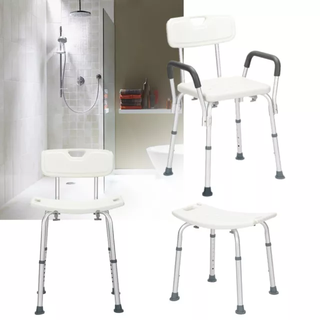 Aluminum Shower Bath Chair Seat Stool Adjustable with Armrest Disability Aid