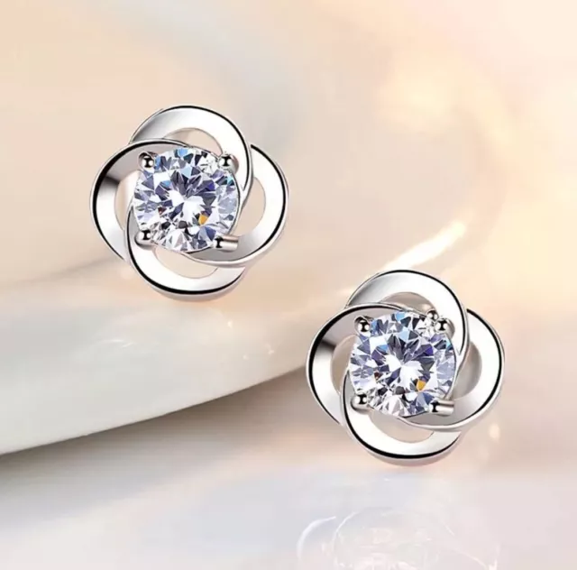 Crystal Swirl Stone Stud Earrings 925 Sterling Silver Women's Jewellery Gift Uk.