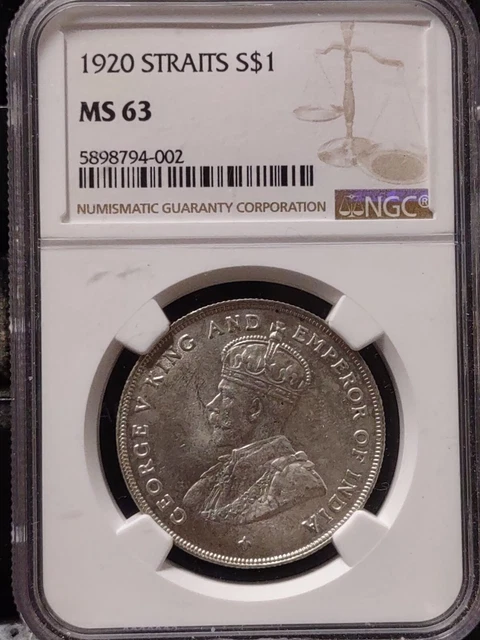 Straits Settlements KM33 Silver Dollar 1920 NGC MS 63 S$1 Straits Settlements KM33 Silver Dollar 1920 NGC MS 63 S$1