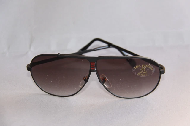 Vintage Sonnenbrille Flieger Rahmen Schwarz Gläser Grau