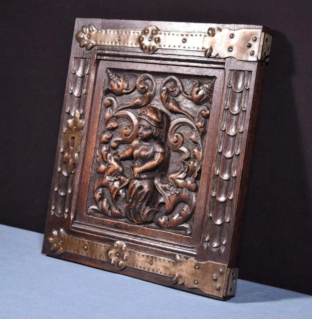 *French Antique Gothic Revival Panel in Oak Wood Salvage with Deep Carvings 2