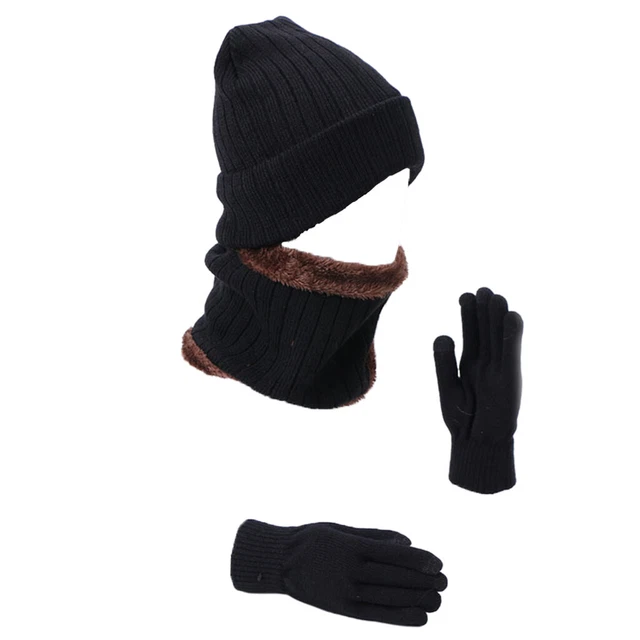 3-Piece Knitted Acrylic Fibers hat   Set for Men and Women, Winter Caps Neck