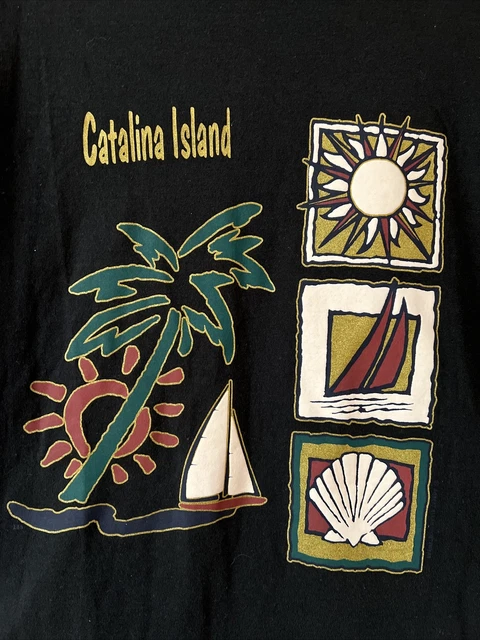 Vintage Hanes Beefy T-Shirt Adult Large Catalina Island Black Palm Tree USA 90s 2