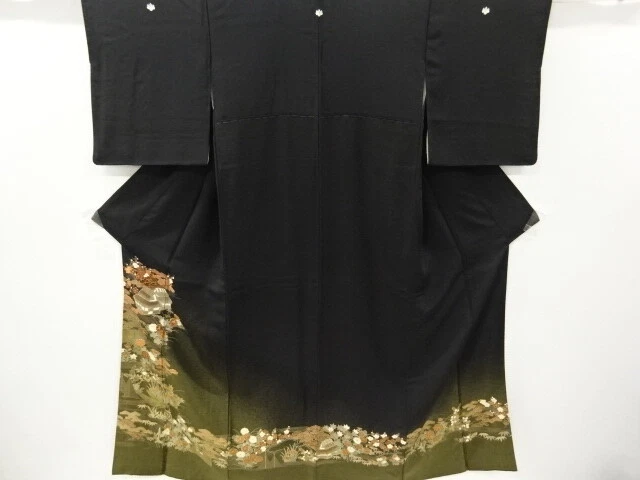 98966# Japanese Kimono / Vintage Tomesode / Embroidery / Scenery
