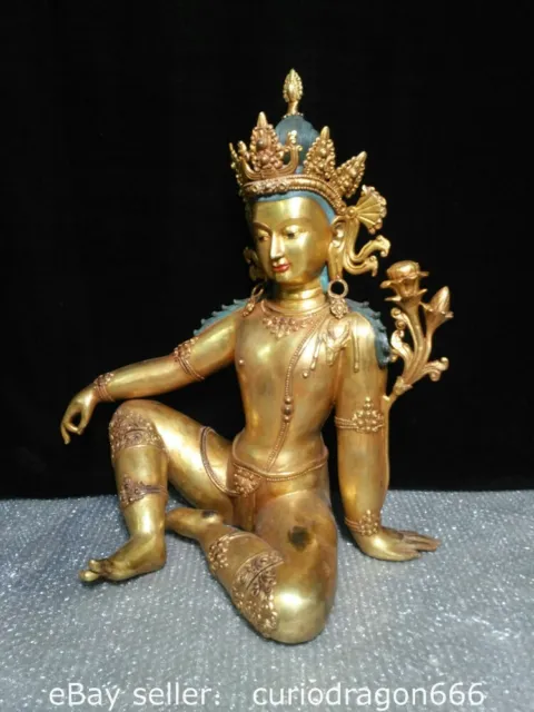 26" Tibetischer Buddhismus Bronze Gilt Grüne Tara Aufklärungsgöttin Skulptur