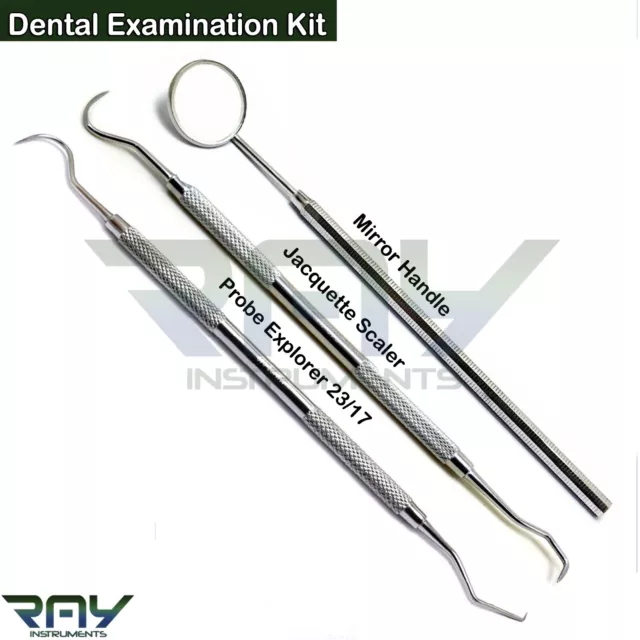 Kit de examen dental 3 piezas manija de espejo cálculo de sarro removedor de placa escalador