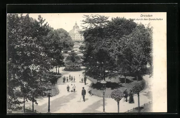 Dresden, Blick durch den Gondelhafen, Ansichtskarte 1913