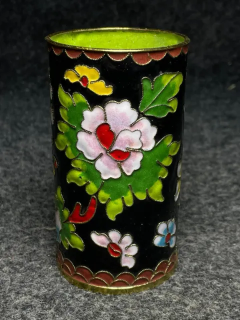 Collect Chinese old copper cloisonne enamel hand made flower pattern brush pot