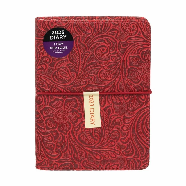 WHSMITH 2023 A6 Diary Day to Page Red Floral Pattern PU Diary EUR 12,31