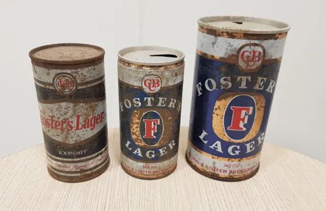 3x Vintage Foster's Lager Empty Cans 375ml 13fl Oz 740ml