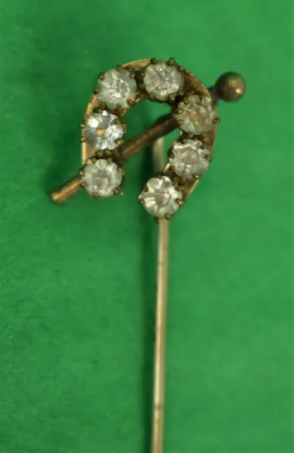 7 Diamond Embedded HorseShoe Victorian Gold Stick Pin