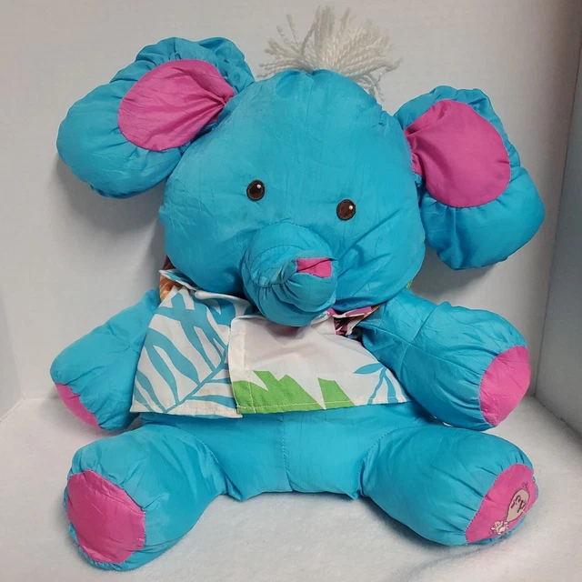 Vintage 1987 Fisher Price Puffalump Blue Elephant Hawaiian Shirt Stuffed Plush