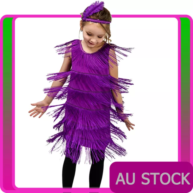 20s Girls Gatsby Costume 1920s Child Kids Purple Flapper Charleston Fancy Dress