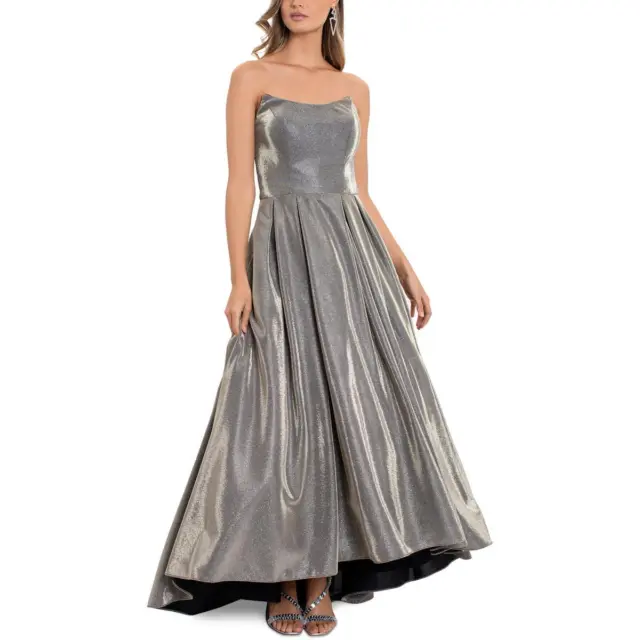 Betsy & Adam Womens Metallic Hi-Low Strapless Evening Dress Gown 2 BHFO 9669