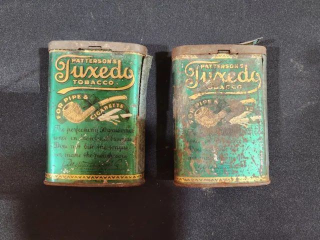 Vintage Patterson's Tuxedo Vertical Pocket Tobacco Tins Antique Empty Curved
