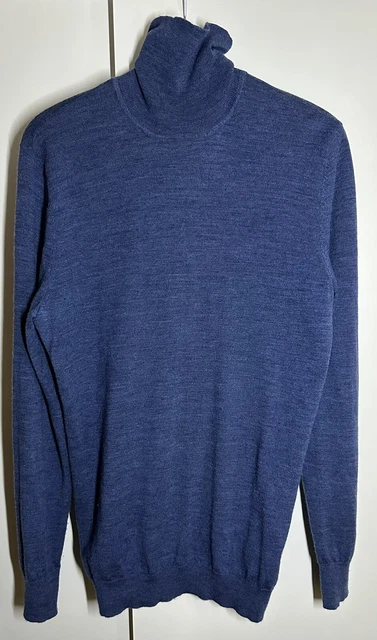 Maglione Pullover Curato Stoccolma - Lana Merino Da Uomo - Collo A Rullo Blu Taglia M