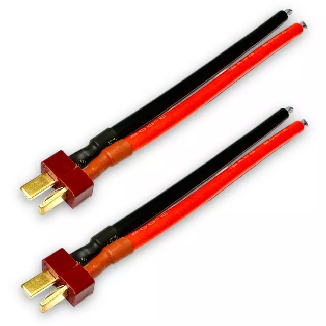 ✅ 2 Stück T-Dean Goldstecker Stecker Male Männlich 10cm Kabel Lipo Akku 12AWG ✅