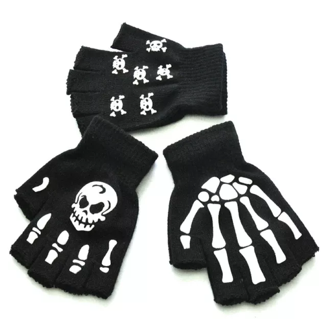 Punto Halloween Media Guantes de Dedos Luminoso Esqueleto Fantasma Pinza Patrón