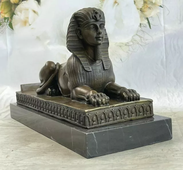 Vintage Large Fabulous Sphinx Bronze Statues Egyptian Pharoah Lion Hand Made 3