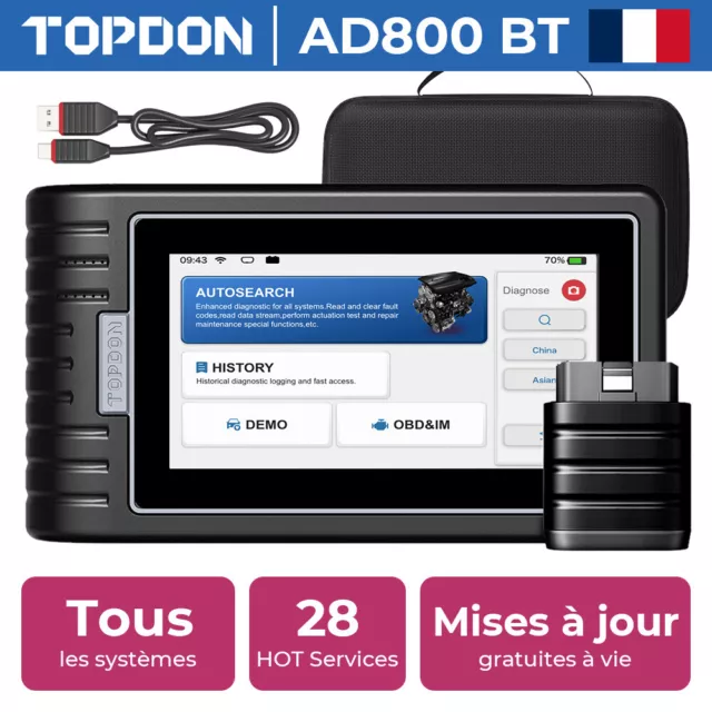 TOPDON AD800BT outil de Diagnostic de Voiture Scanner OBD2 lecture de Code ECU