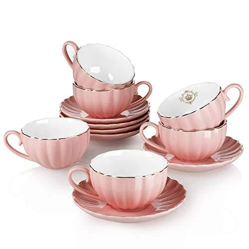 Royal Tea Cups and Saucers, with Gold Trim and Gift Box, British Coffee Cups,...